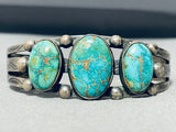 Early 1900's Vintage Native American Navajo Carico Lake Turquoise Sterling Silver Bracelet-Nativo Arts