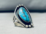 Tremendous Vintage Native American Navajo Pilot Mountain Turquoise Sterling Silver Ring-Nativo Arts