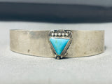 Unique Vintage Native American Navajo Blue Gem Turquoise Sterling Silver Bracelet Signed-Nativo Arts