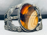 1940's Very Old Vintage Native American Navajo Petrified Wood Sterling Silver Bracelet-Nativo Arts