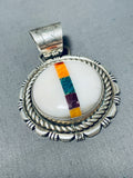 Native American Fascinating Vintage Santo Domingo White Shell Sterling Silver Pendant-Nativo Arts