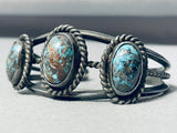 Important Domed Bisbee Turquoise Vintage Native American Navajo Sterling Silver Bracelet-Nativo Arts