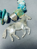 176 Gram Horse Native American Navajo Turquoise Sterling Silver Necklace-Nativo Arts