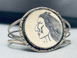 Intricate Hand Etched Vintage Native American Navajo Sterling Silver Bracelet Cuff-Nativo Arts