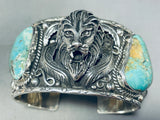 Lions Head!! 137 Grams Vintage Turquoise Sterling Silver Bracelet Cuff-Nativo Arts