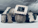 Hand Wrought Vintage Native American Navajo Sterling Silver Stamped Concho Belt-Nativo Arts