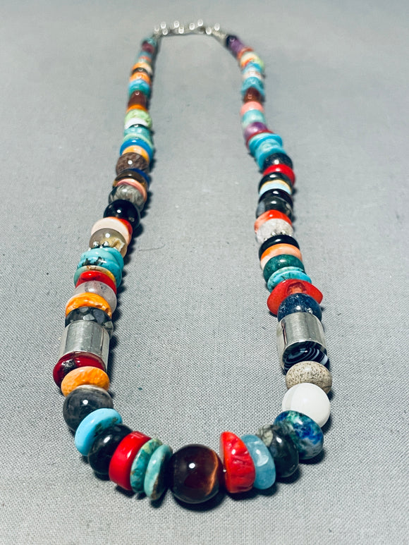 Tommy Rose Singer Native American Navajo Turquoise Coral Lapis Sterling Silver Necklace-Nativo Arts