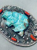 Hand Carved Bear 103 Grams Vintage Native American Navajo Sterling Silver Buckle Old-Nativo Arts