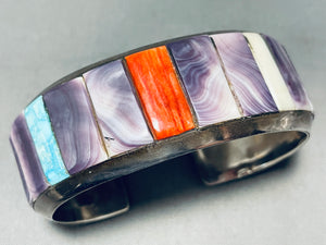 Most Beautiful Purple Vintage Native American Navajo 6.5 Inch Wrist Sterling Silver Bracelet-Nativo Arts