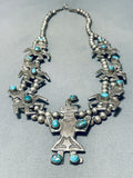 Important Yei Vintage Native American Navajo Sterling Silver Squash Blossom Necklace-Nativo Arts