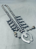 Design On Beads Vintage Native American Navajo Turquoise Sterling Silver Squash Blossom Necklace