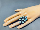 Beautiful Vintage Native American Navajo 9 Blue Gem Turquoise Sterling Silver Ring-Nativo Arts