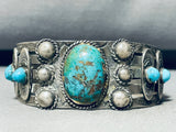 Native American Early 1900's Vintage Navajo Turquoise Sterling Silver Bracelet Old-Nativo Arts