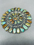 Massive Native American Navajo Signed Royston Turquoise Cluster Sterling Silver Pin Pendant-Nativo Arts