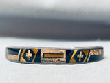 Detailed Vintage Native American Navajo 6 Inch Wrist Tan Stone Inlay Bracelet-Nativo Arts