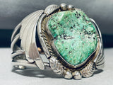 Huge Vintage Native American Navajo Green Turquoise Sterling Silver Bracelet Cuff-Nativo Arts