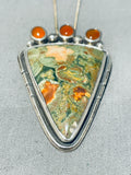 Swirled Olive Agate!! Vintage Native American Navajo Sterling Silver Necklace-Nativo Arts