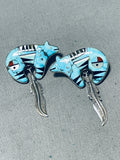 Dynamic Vintage Native American Navajo Turquoise Sterling Silver Bear Signed Earrings-Nativo Arts