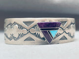 Cloud Stamp Work Vintage Native American Navajo Inlay Sterling Silver Bracelet-Nativo Arts