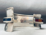 Detailed Vintage Southwest Sterling Silver Inlay Bracelet Cuff-Nativo Arts