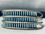 Tripe Needle Row!! Vintage Native American Zuni Turquoise Sterling Silver Bracelet-Nativo Arts