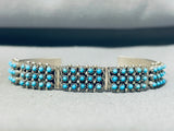 Superior Vintage Signed Native American Zuni Blue Gem Turquoise Sterling Silver Bracelet-Nativo Arts