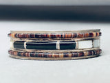 6.5 Inch Wrist Vintage Navajo Heishi Sterling Silver Inlay Bracelet-Nativo Arts