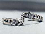 Hand Woven Vintage Native American Navajo Sterling Silver Bracelet Thick Cuff-Nativo Arts