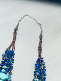 Turquoise Bear Vintage Navajo Lapis Heishi Sterling Silver Necklace-Nativo Arts