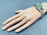 Green Turquoise Bear Inlay Native American Navajo Sterling Silver Bracelet Cuff-Nativo Arts