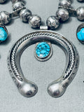 Design On Beads Vintage Native American Navajo Turquoise Sterling Silver Squash Blossom Necklace