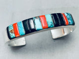 Detailed Vintage Native American Navajo 6.5 Inch Wrist Sterling Silver Inlay Bracelet-Nativo Arts