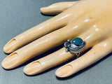 Lovely Vintage Native American Navajo Green Turquoise Sterling Silver Leaf Ring-Nativo Arts