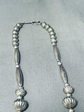 Carefully Hand Tooled Vintage Native American Navajo Sterling Silver Button Bead Necklace Old-Nativo Arts