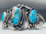 Important Gilbert Turquoise Vintage Native American Navajo Sterling Silver Bracelet Old-Nativo Arts