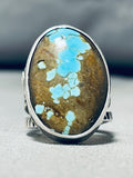 One Of The Best Native American Navajo #8 Turquoise Sterling Silver Intricate Ring-Nativo Arts