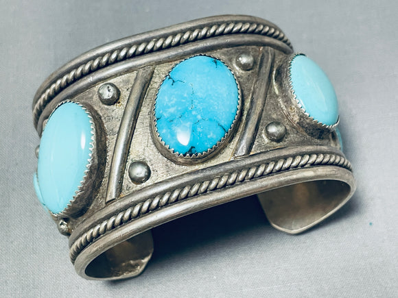 Slanted Huge Turquosie Vintage Native American Navajo Sterling Silver Bracelet-Nativo Arts