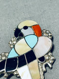 Cool Parrot!! Vintage Native American Zuni Turquoise Inlay Sterling Silver Pendant Pin-Nativo Arts