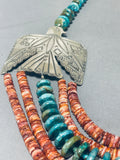 307 Gram Huge Native American Navajo Turquoise Sterling Silver Shell Thunderbird Necklace-Nativo Arts