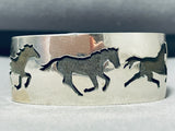 Dramatic Native American Navajo Sterling Silver Horses Bracelet Fred Douglas Signed-Nativo Arts