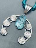 Huge Native American Navajo Turquoise Sterling Silver Coin Squash Blossom Necklace-Nativo Arts