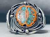 Vintage Native American Navajo Swirl Turquoise Sterling Silver Bracelet