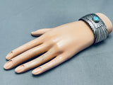 Native American Sunrays Of Silver Sterling Vintage Turquoise Bracelet Signed-Nativo Arts
