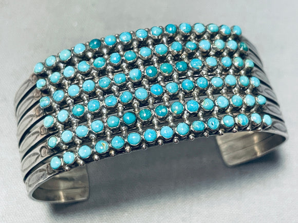 Important Early Vintage Native American Zuni Turquoise Snake Eyes Sterling Silver Bracelet-Nativo Arts