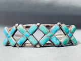 X Marks The Spot Vintage Native American Zuni Turquoise Inlay Sterling Silver Bracelet-Nativo Arts