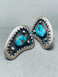 Stunning Vintage Native American Navajo Bisbee Turquoise Sterling Silver Screwback Earrings-Nativo Arts
