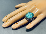 Astounding Vintage Native American Navajo Signed Candelaria Turquoise Sterling Silver Ring-Nativo Arts