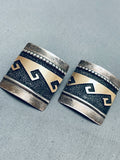 Quality Work Vintage Native American Navajo Gold Wave Sterling Silver Earrings-Nativo Arts