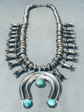 Rare Vintage Native American Navajo 1940s Turquoise Sterling Silver Squash Blossom Necklace-Nativo Arts