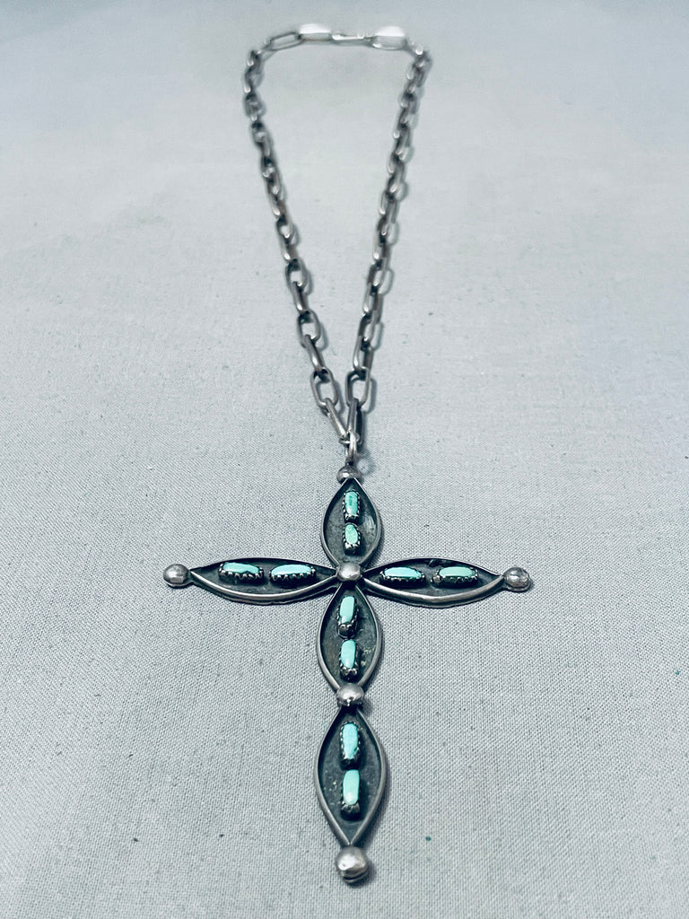 Native American Huge Vintage Navajo 4 Inch Tall Cross Turquoise